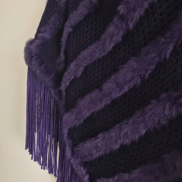 ALBERTO MAKALI Fur Poncho w/ Fringe Purple! S/M - Picture 3 of 8
